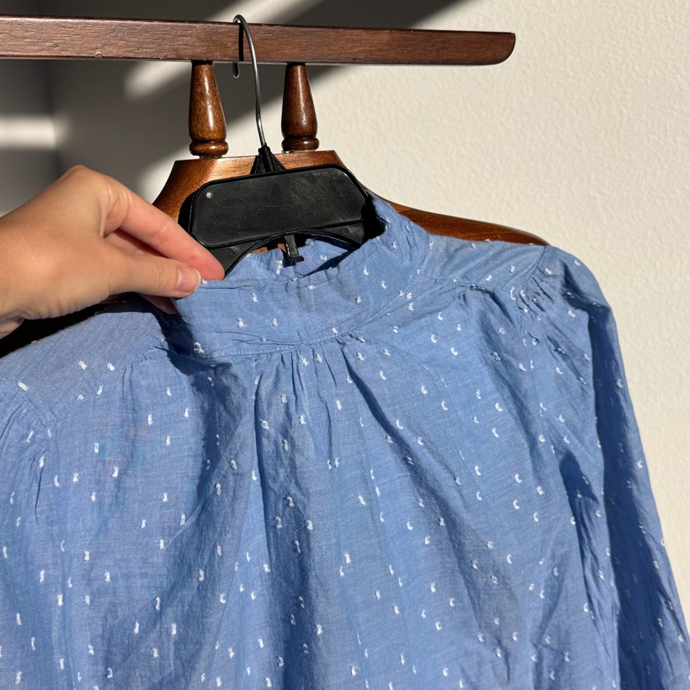 LOFT Blue Swiss Dot 100% Cotton Blouse – Size M - Picture 6 of 15